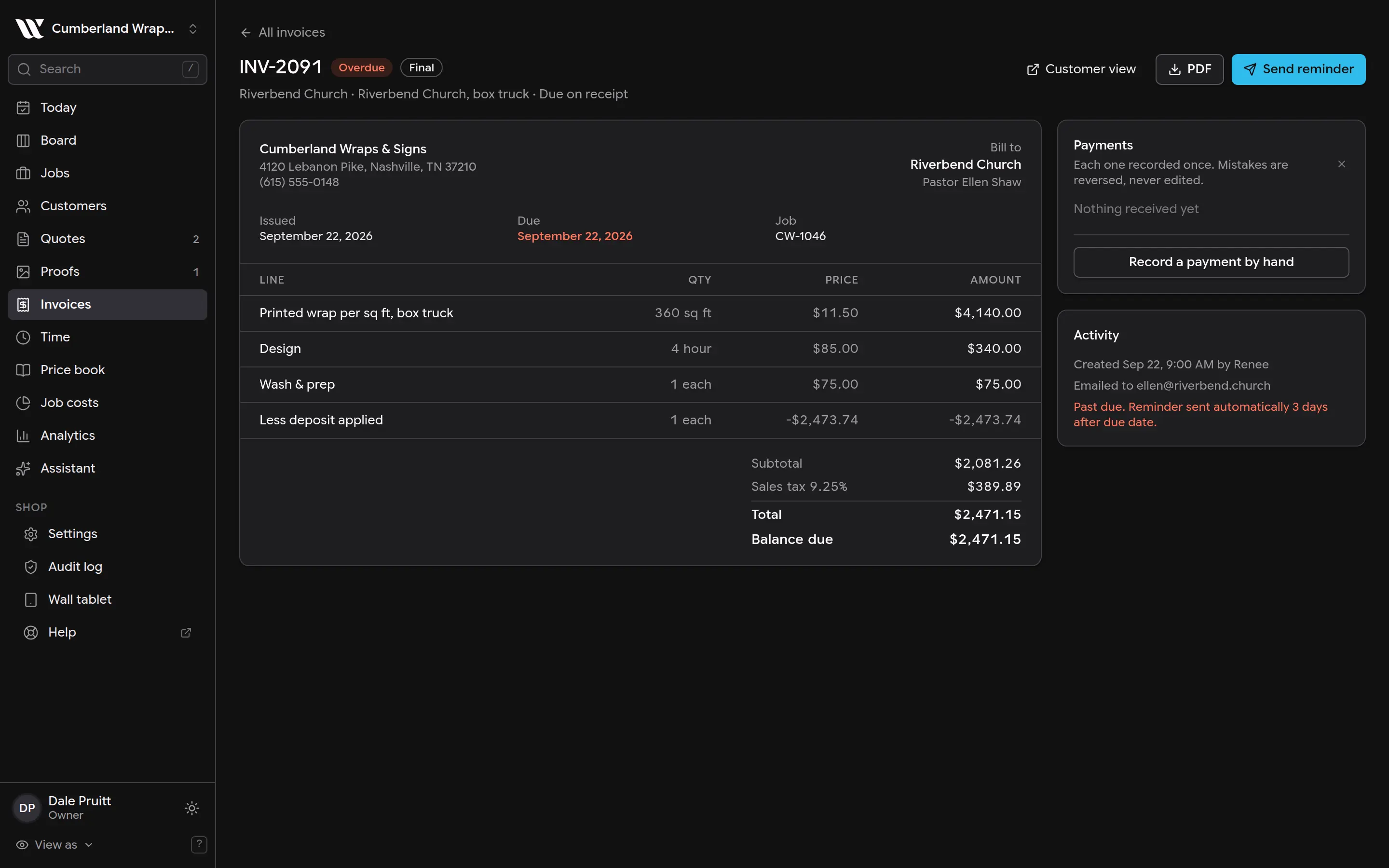 Screenshot: Record a check or bank transfer