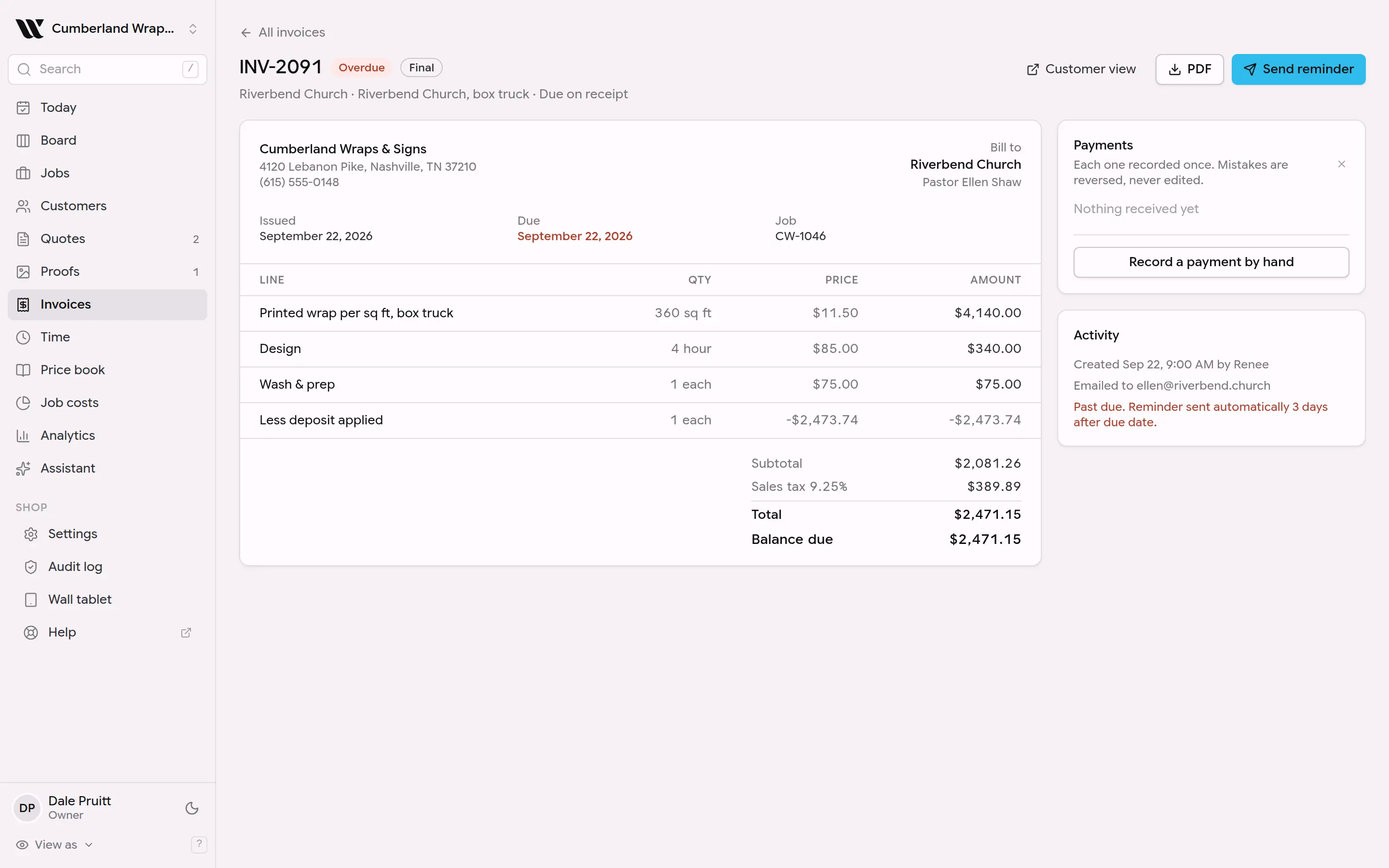 Screenshot: Record a check or bank transfer
