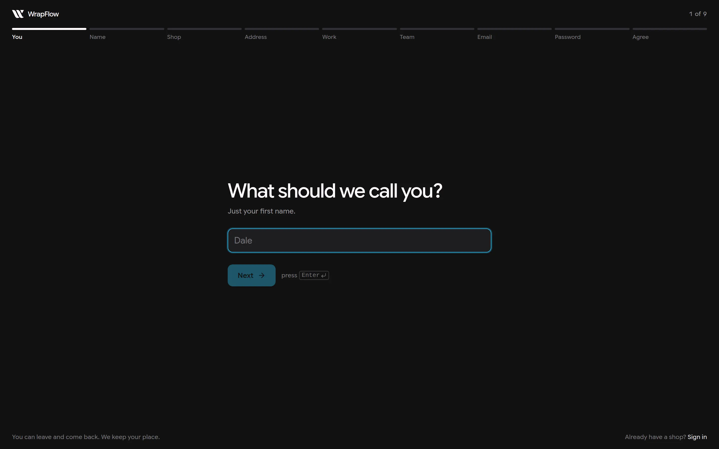 Screenshot: Set up your shop