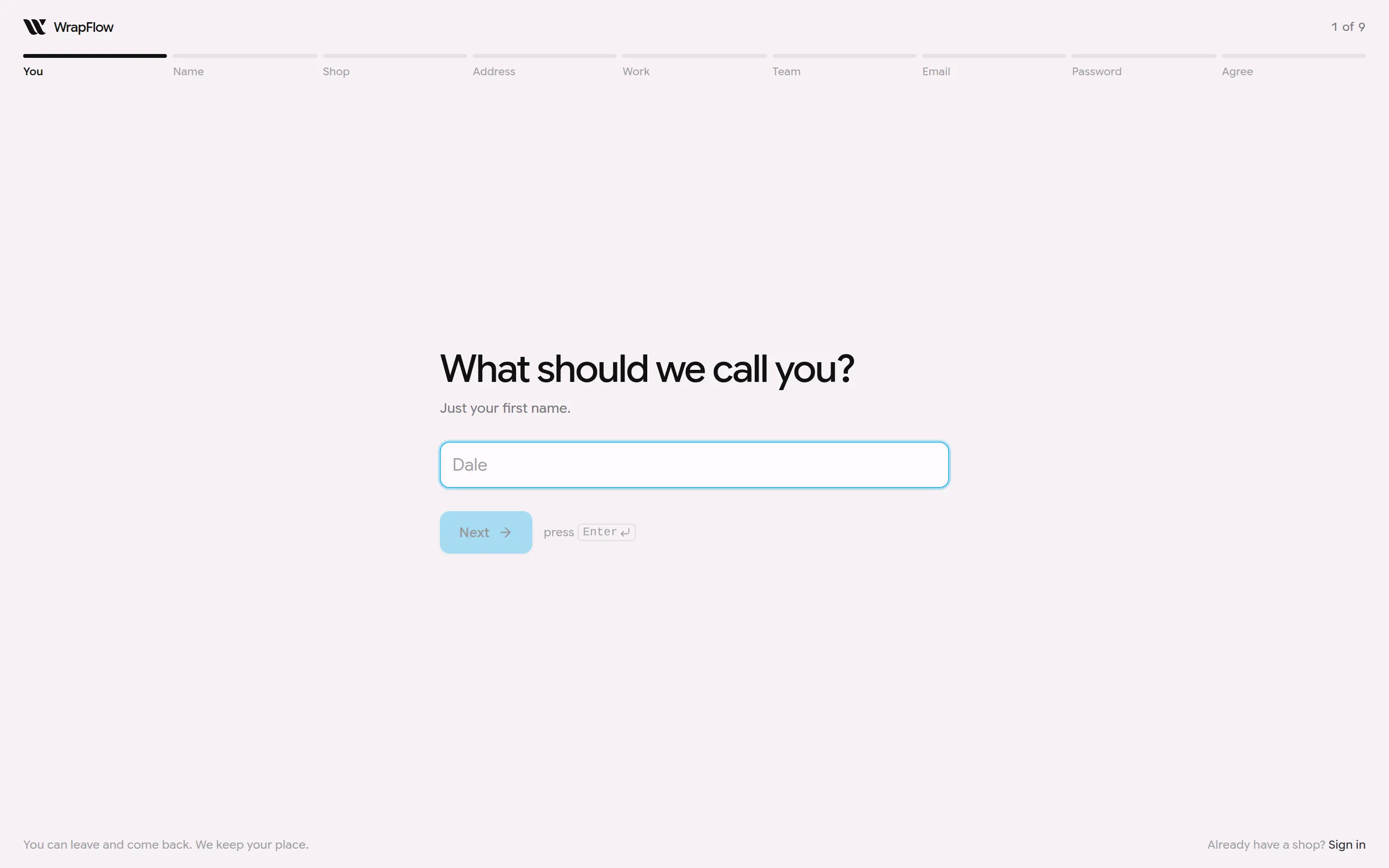 Screenshot: Set up your shop