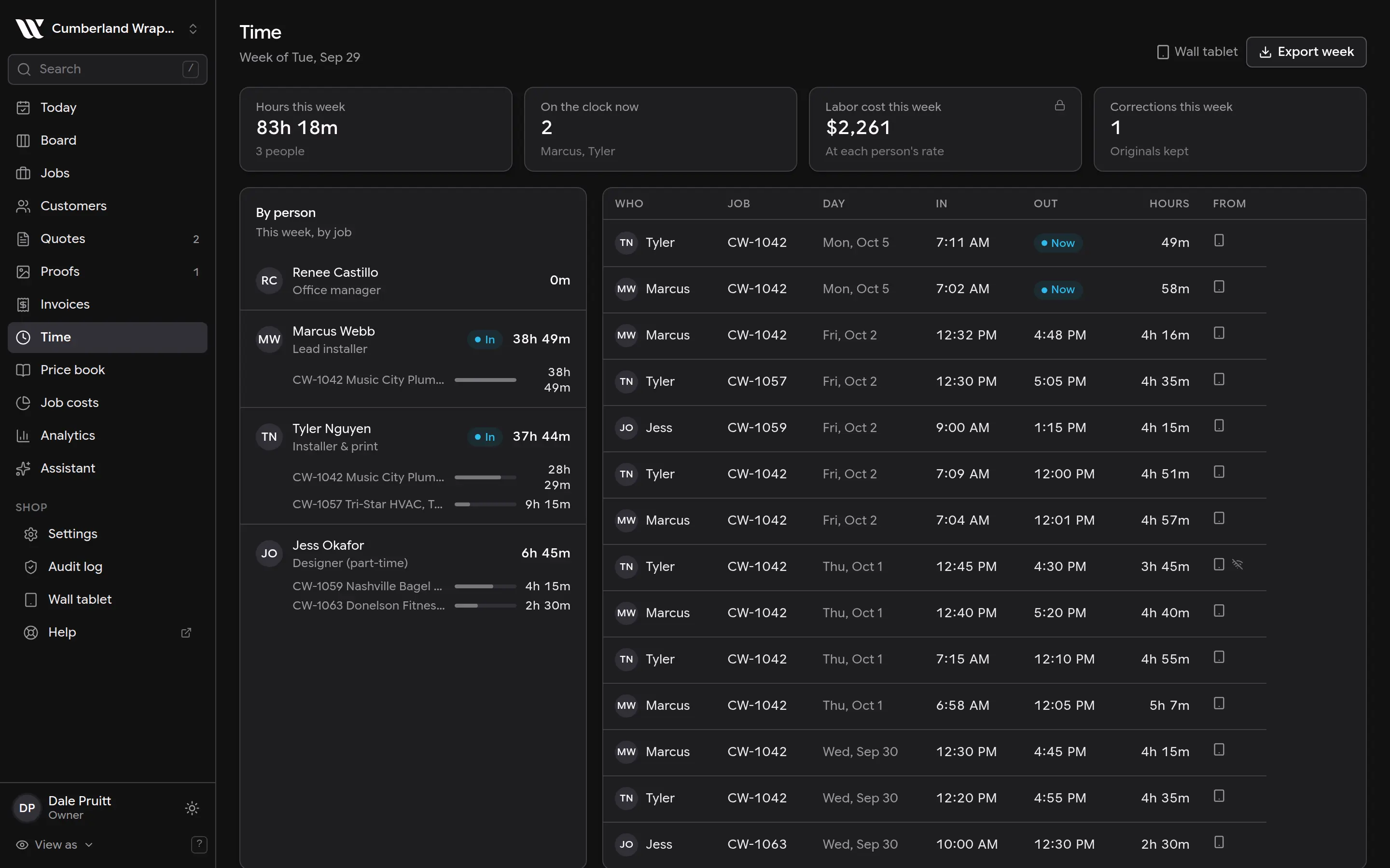 Screenshot: Correct a forgotten clock-out